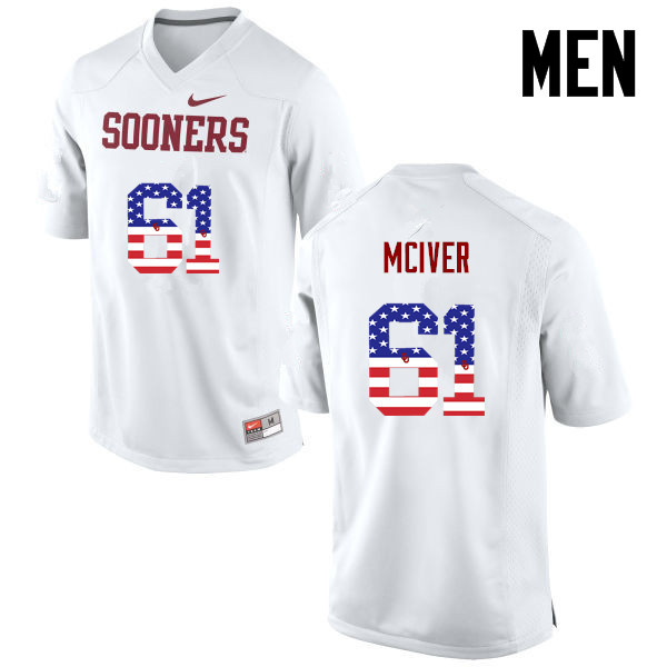 Oklahoma Sooners #61 Ian McIver College Football USA Flag Fashion Jerseys-White